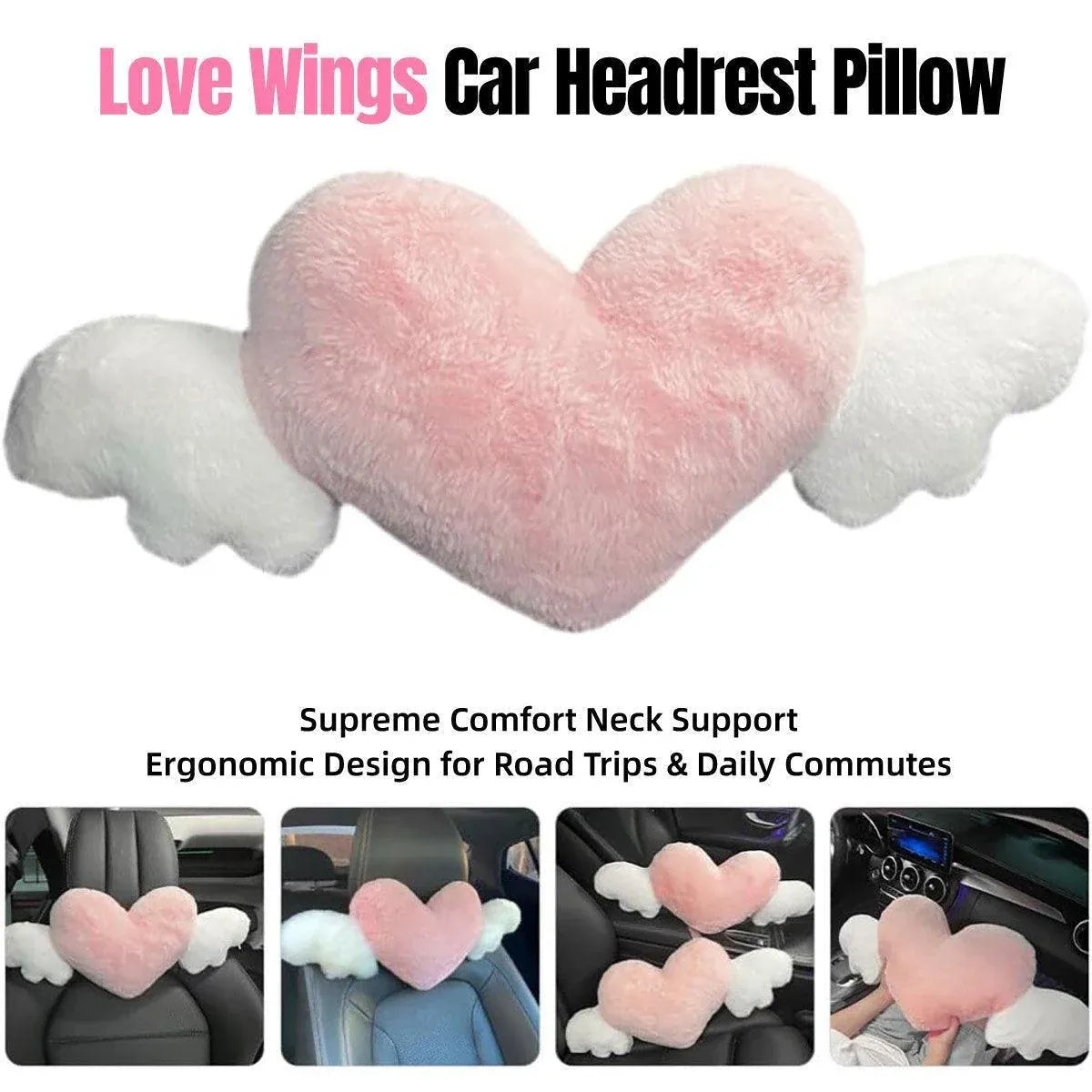 Car Headrest Neck Pillow Love Wings Support Cushion for Comfortable Driving
